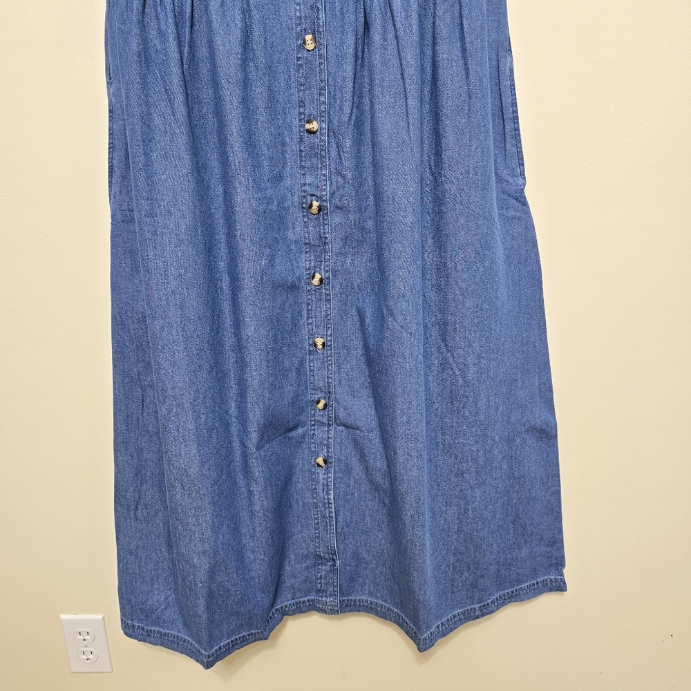 NWOT Vtg 90's Denim Maxi Dress Sz L Button Up Cotton Pockets Cottagecore Western - Picture 6 of 12